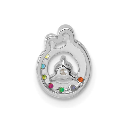 14K White Gold Wg 7 Synthetic Birthstone and Dia. Mother/child Chain Slide