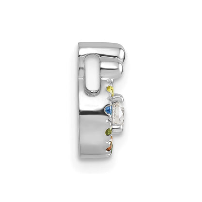 14K White Gold Wg 8 Synthetic Birthstone and Dia. Mother/child Chain Slide