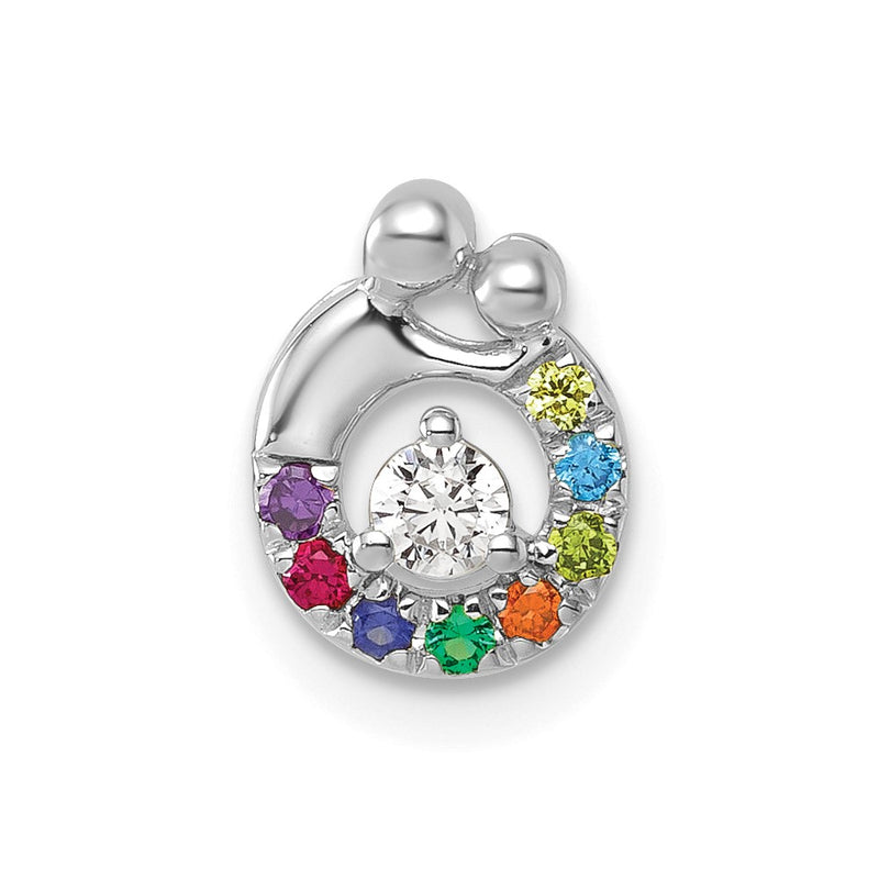 14K White Gold Wg 8 Synthetic Birthstone and Dia. Mother/child Chain Slide