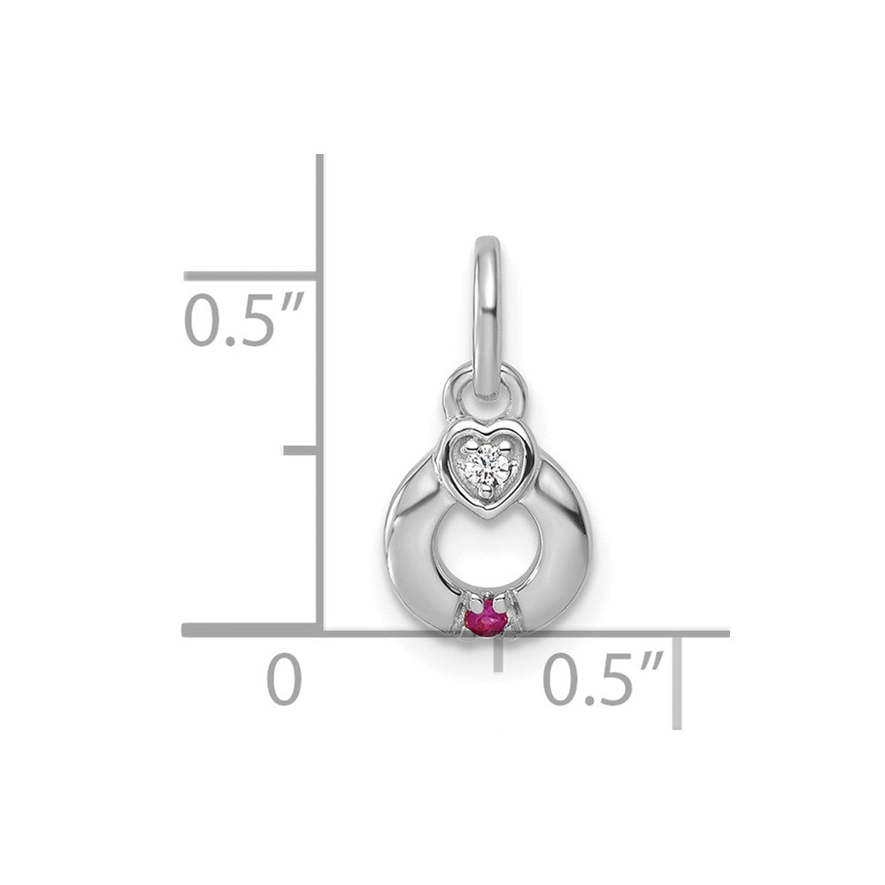 14K White Gold Wg Dia. Heart w/1 Synthetic Birthstone Mother's Circle Pendant