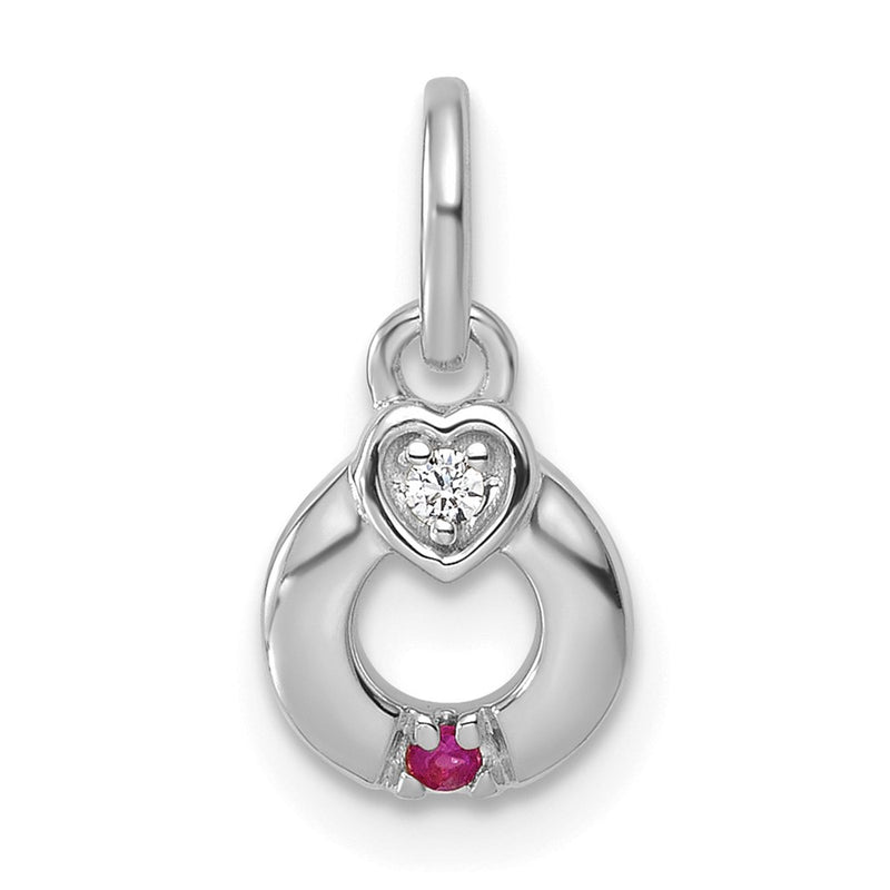 14K White Gold Wg Dia. Heart w/1 Birthstone Mother's Circle Pend Semi-Mount