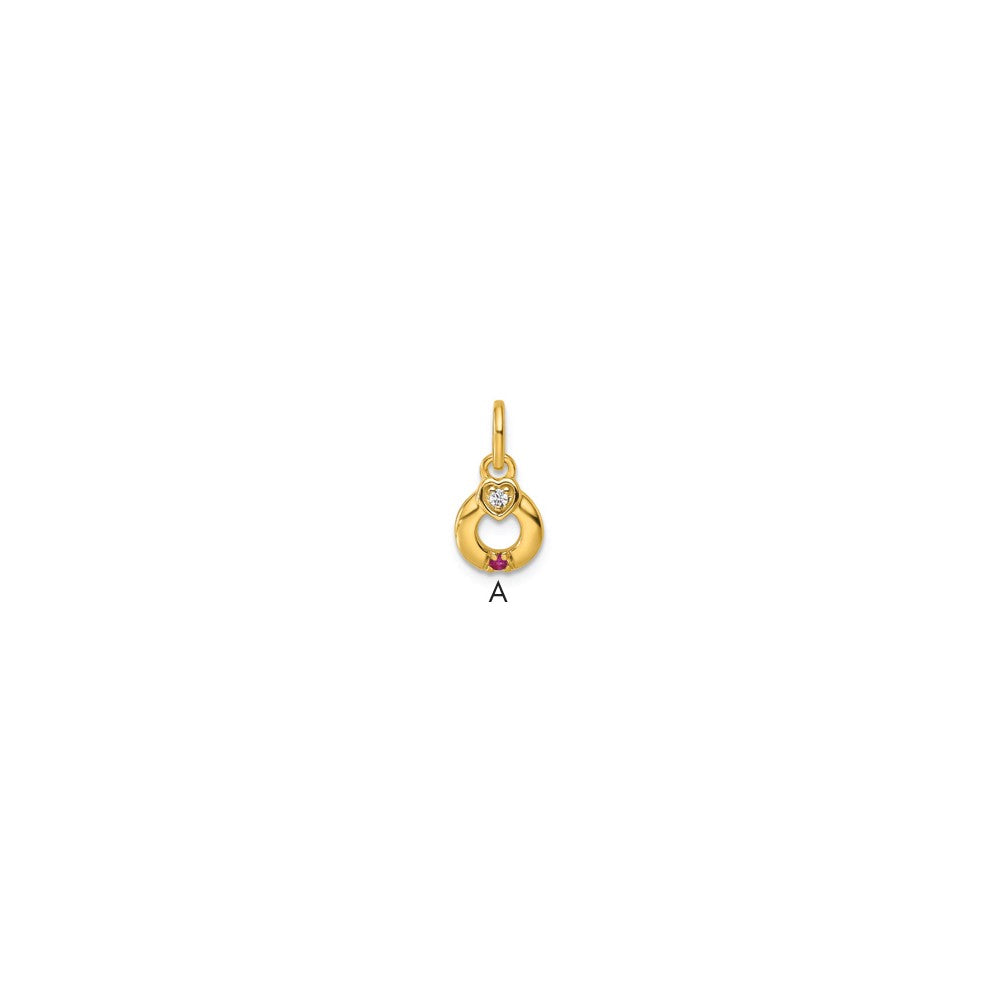14K Yellow Gold Dia. Heart w/1 Synthetic Birthstone Mother's Circle Pendant