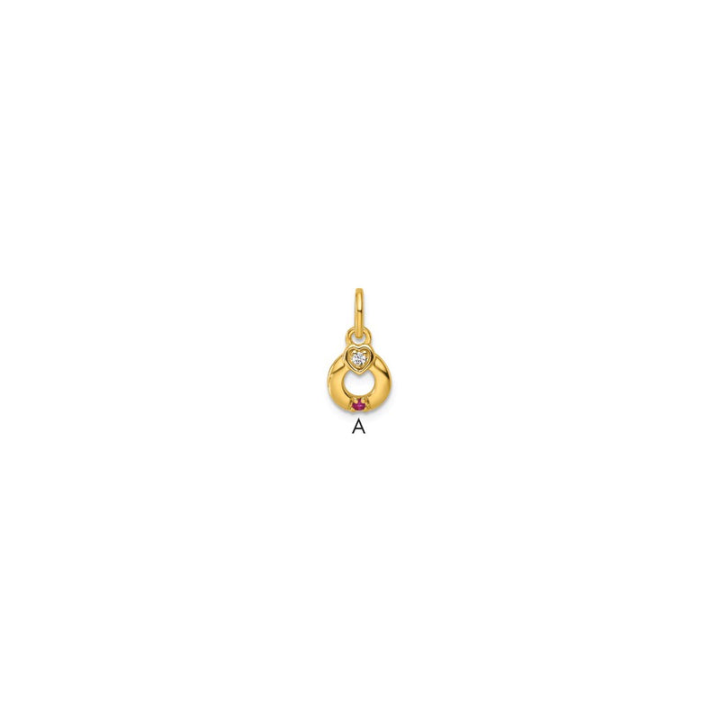 14K Yellow Gold Dia. Heart w/1 Genuine Birthstone Mother's Circle Pendant