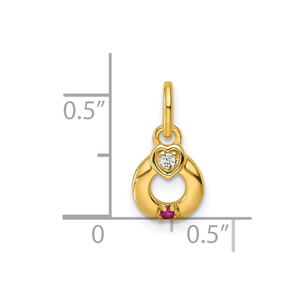 14K Yellow Gold Dia. Heart w/1 Genuine Birthstone Mother's Circle Pendant