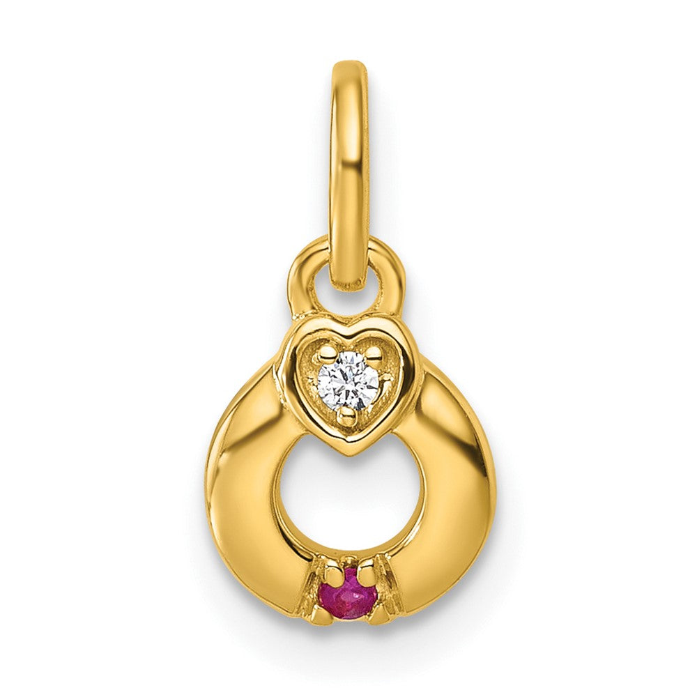 14K Yellow Gold Dia. Heart w/1 Genuine Birthstone Mother's Circle Pendant