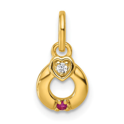 14K Yellow Gold Dia. Heart w/1 Synthetic Birthstone Mother's Circle Pendant