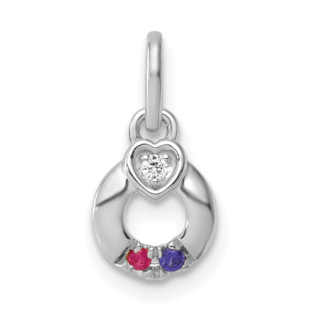 14K White Gold Wg Dia. Heart w/2 Birthstone Mother's Circle Pend Semi-Mount