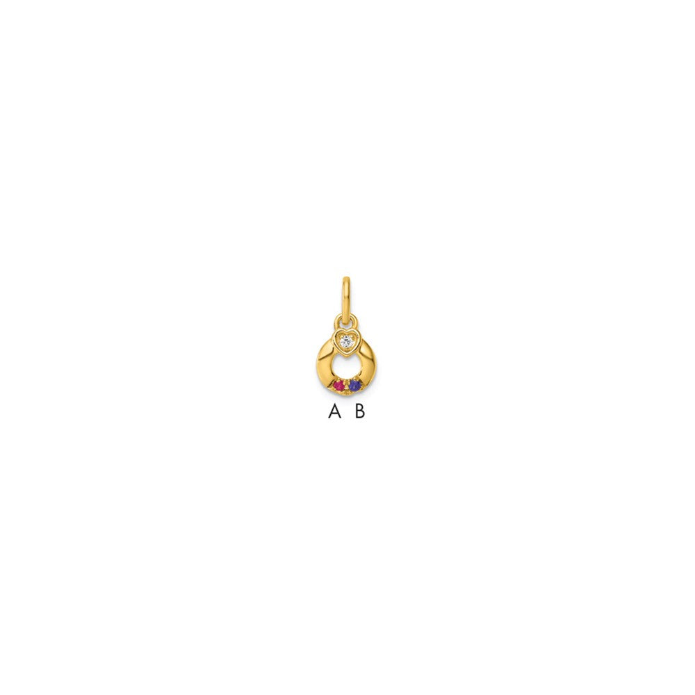 14K Yellow Gold Dia. Heart w/2 Synthetic Birthstone Mother's Circle Pendant