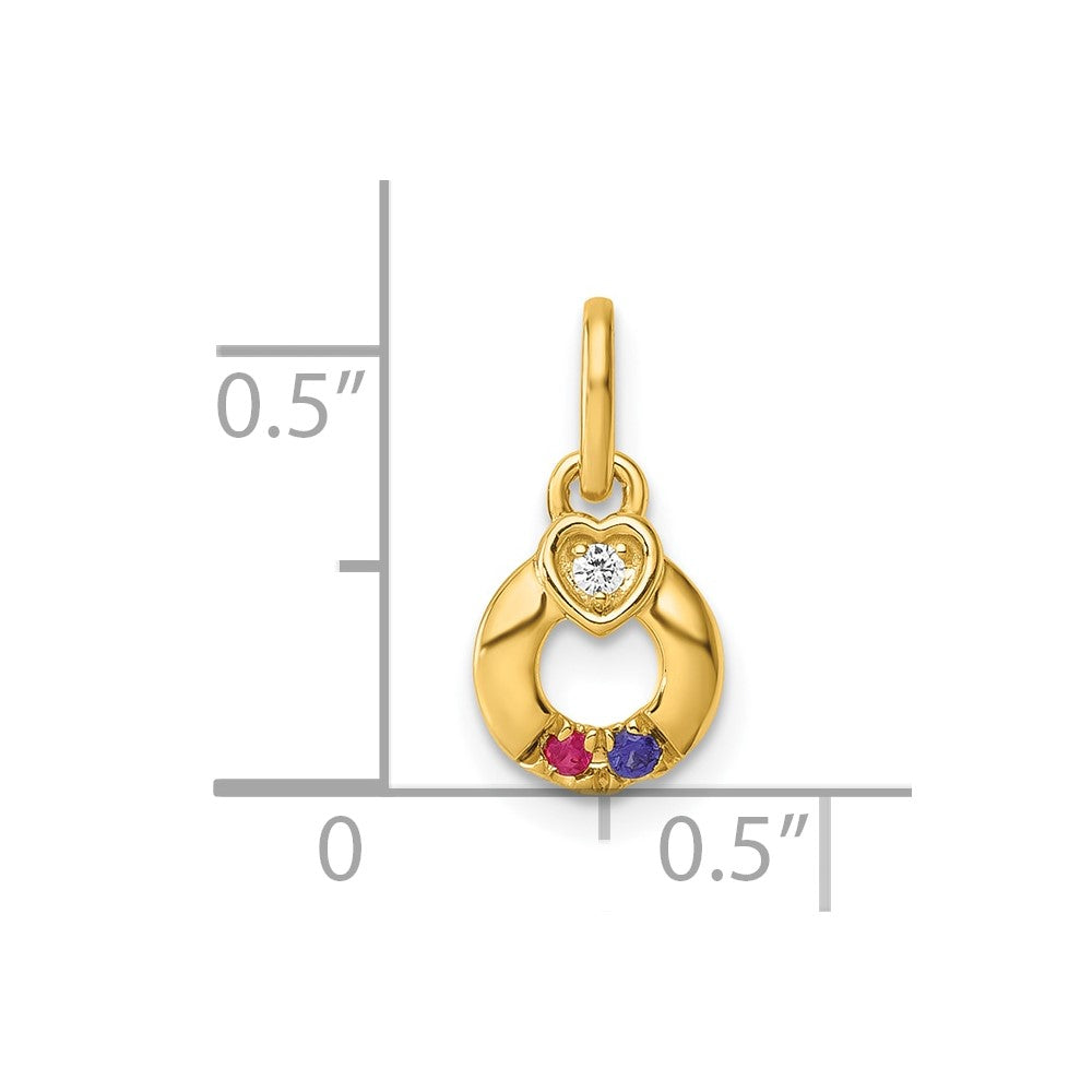 14K Yellow Gold Dia Heart W/ 2 Birthstone Mother's Circle Pendant Semi-Mount