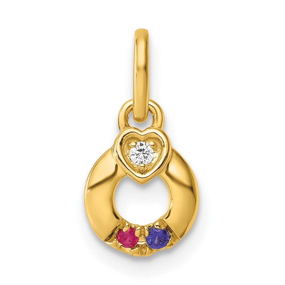 14K Yellow Gold Dia Heart W/ 2 Birthstone Mother's Circle Pendant Semi-Mount