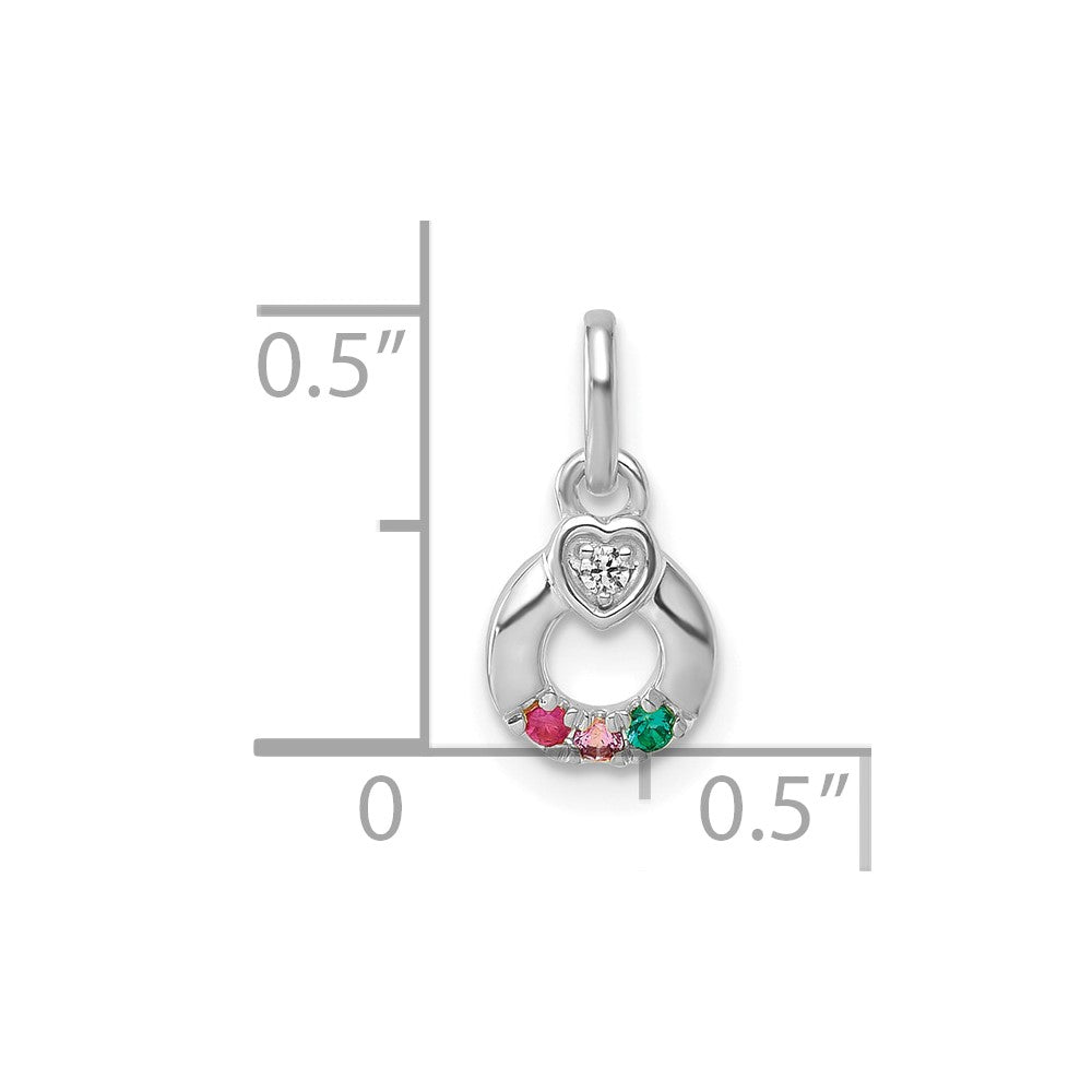 14K White Gold Wg Dia. Heart w/3 Birthstone Mother's Circle Pend Semi-Mount