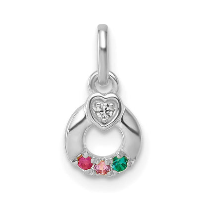 14K White Gold Wg Dia. Heart w/3 Synthetic Birthstone Mother's Circle Pendant