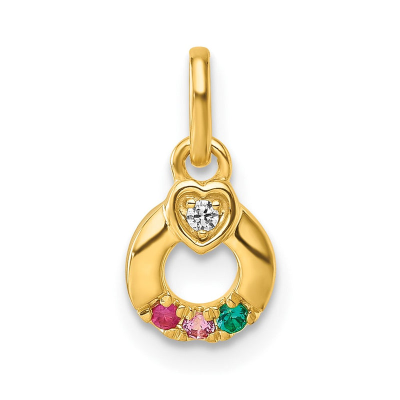 14K Yellow Gold Dia Heart W/ 3 Birthstone Mother's Circle Pendant Semi-Mount