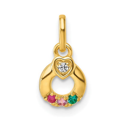 14K Yellow Gold Dia. Heart w/3 Synthetic Birthstone Mother's Circle Pendant
