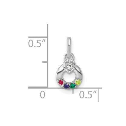 14K White Gold Wg Dia. Heart w/4 Genuine Birthstone Mother's Circle Pendant