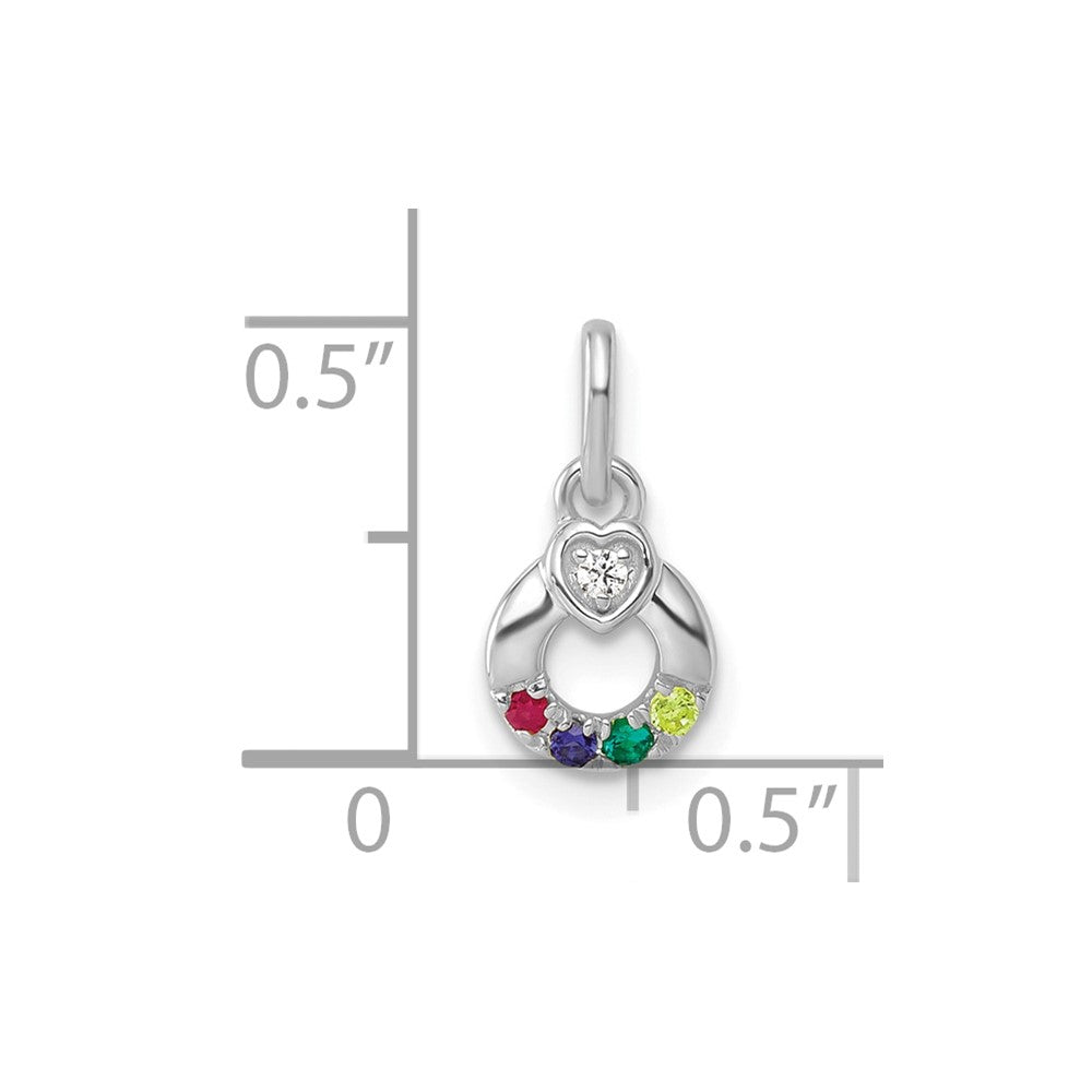 14K White Gold Wg Dia. Heart w/4 Synthetic Birthstone Mother's Circle Pendant