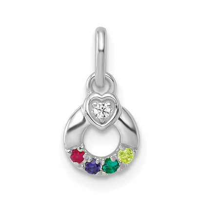 14K White Gold Wg Dia. Heart w/4 Genuine Birthstone Mother's Circle Pendant