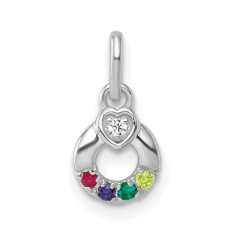 14K White Gold Wg Dia. Heart w/4 Genuine Birthstone Mother's Circle Pendant