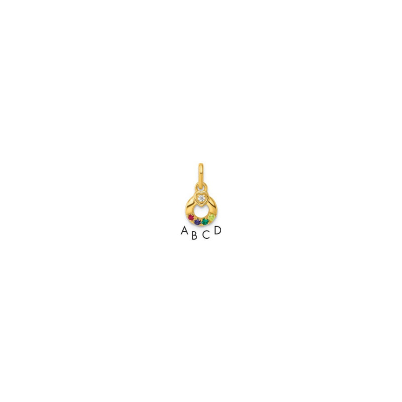 14K Yellow Gold Dia Heart W/ 4 Birthstone Mother's Circle Pendant Semi-Mount