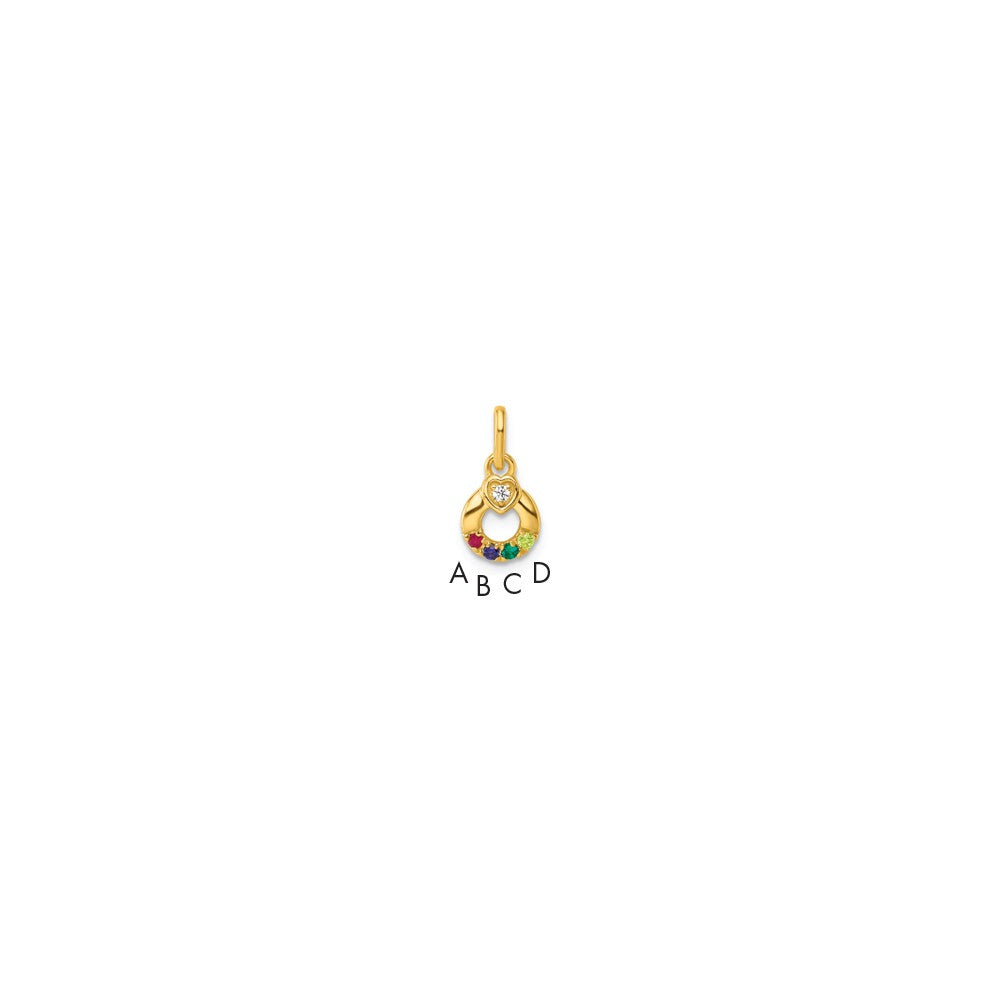 14K Yellow Gold Dia. Heart w/4 Synthetic Birthstone Mother's Circle Pendant