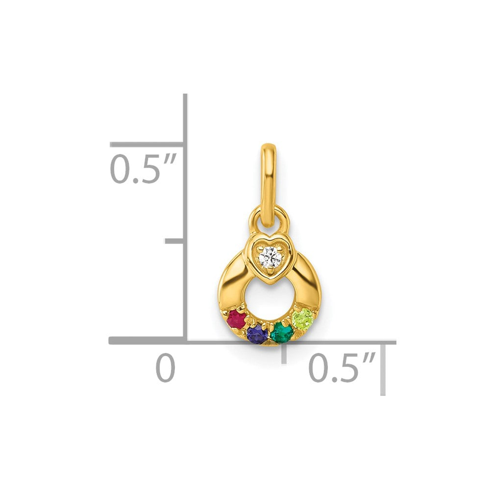 14K Yellow Gold Dia Heart W/ 4 Birthstone Mother's Circle Pendant Semi-Mount