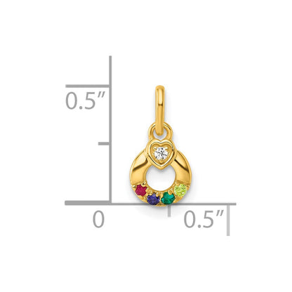 14K Yellow Gold Dia. Heart w/4 Synthetic Birthstone Mother's Circle Pendant