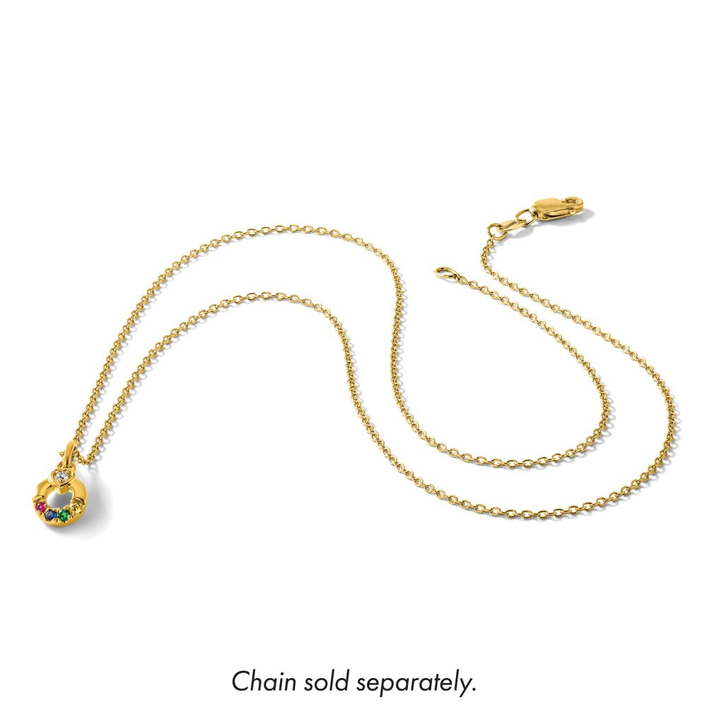 14K Yellow Gold Dia Heart W/ 4 Birthstone Mother's Circle Pendant Semi-Mount