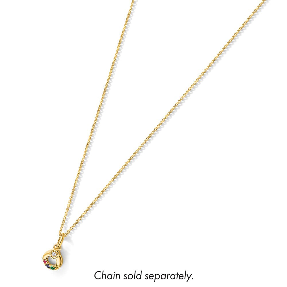 14K Yellow Gold Dia. Heart w/4 Genuine Birthstone Mother's Circle Pendant