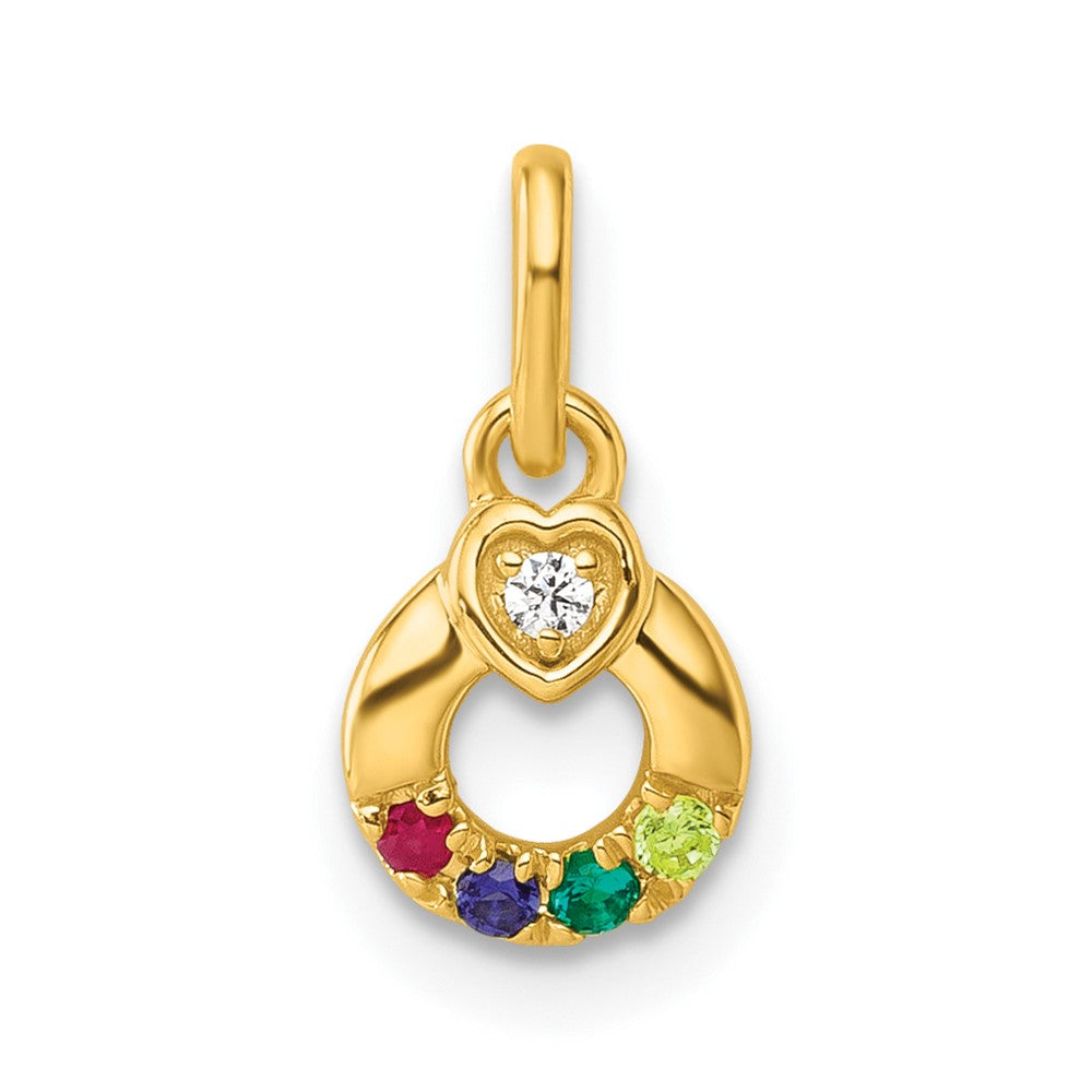 14K Yellow Gold Dia. Heart w/4 Genuine Birthstone Mother's Circle Pendant