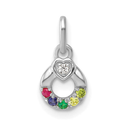 14K White Gold Wg Dia. Heart w/5 Birthstone Mother's Circle Pend Semi-Mount