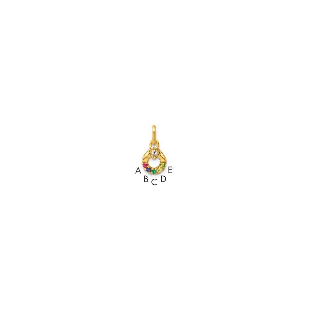 14K Yellow Gold Dia Heart W/ 5 Birthstone Mother's Circle Pendant Semi-Mount