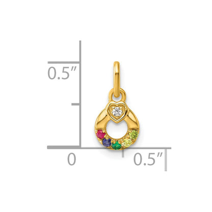 14K Yellow Gold Dia. Heart w/5 Synthetic Birthstone Mother's Circle Pendant