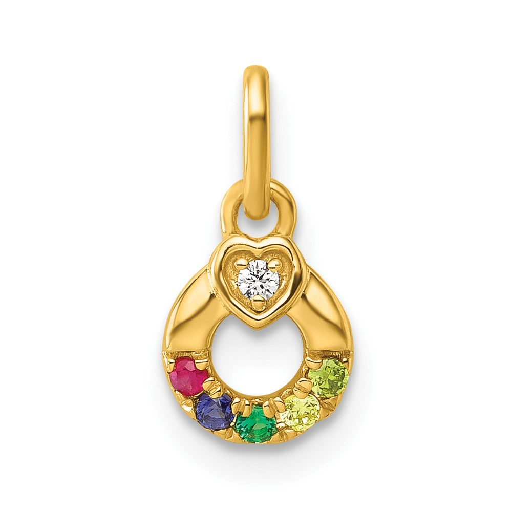 14K Yellow Gold Dia. Heart w/5 Genuine Birthstone Mother's Circle Pendant