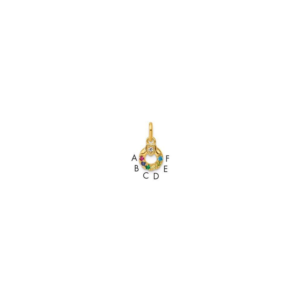 14K Yellow Gold Dia. Heart w/6 Synthetic Birthstone Mother's Circle Pendant