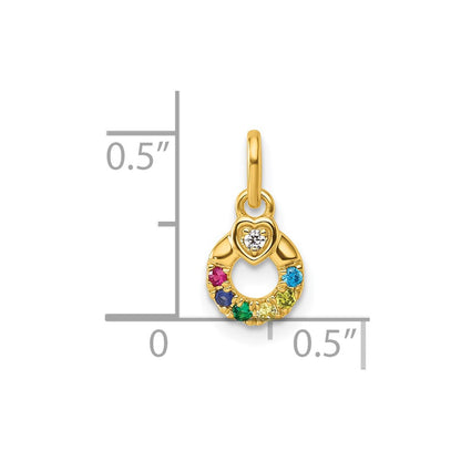 14K Yellow Gold Dia. Heart w/6 Synthetic Birthstone Mother's Circle Pendant