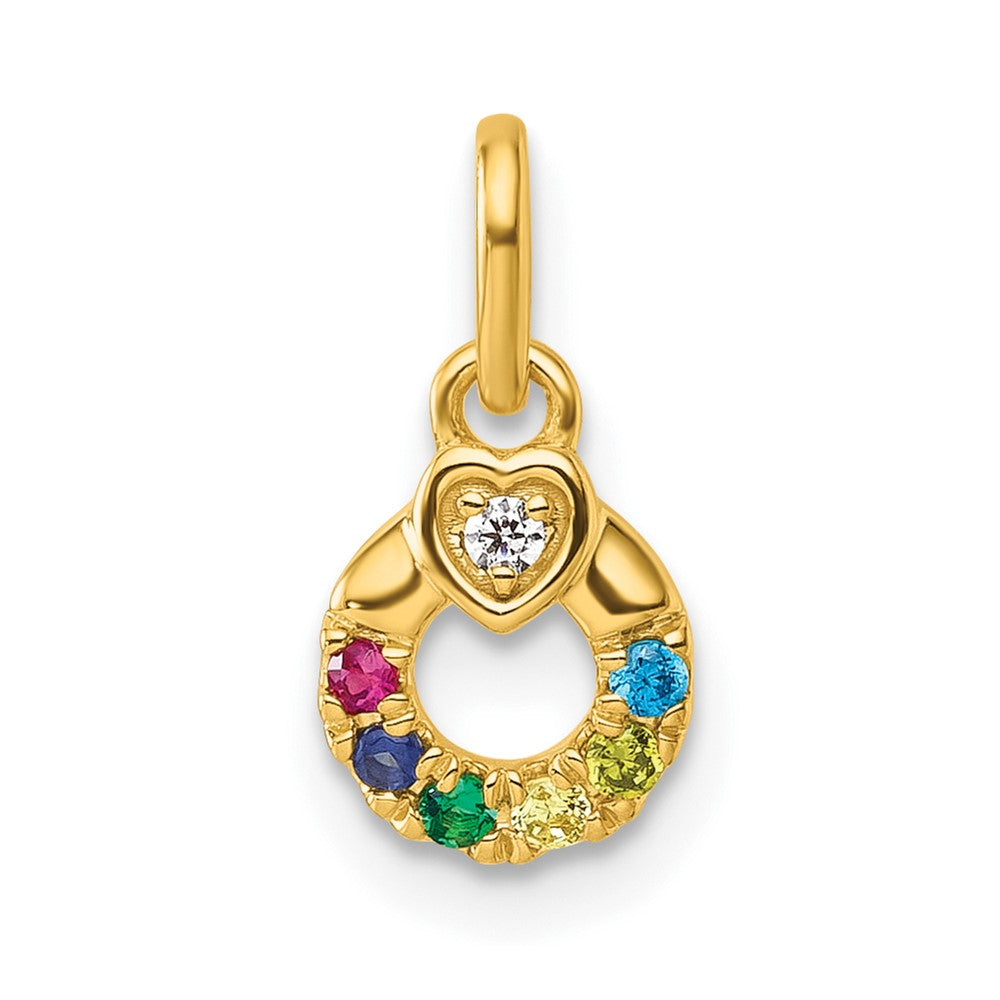 14K Yellow Gold Dia Heart W/ 6 Birthstone Mother's Circle Pendant Semi-Mount
