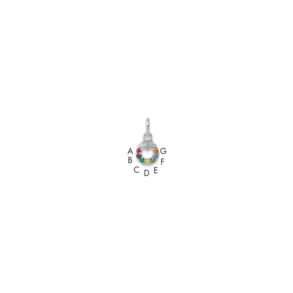 14K White Gold Wg Dia. Heart w/7 Synthetic Birthstone Mother's Circle Pendant