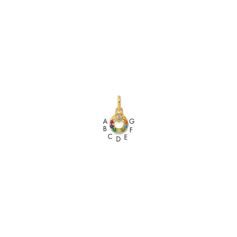 14K Yellow Gold Dia Heart W/ 7 Birthstone Mother's Circle Pendant Semi-Mount