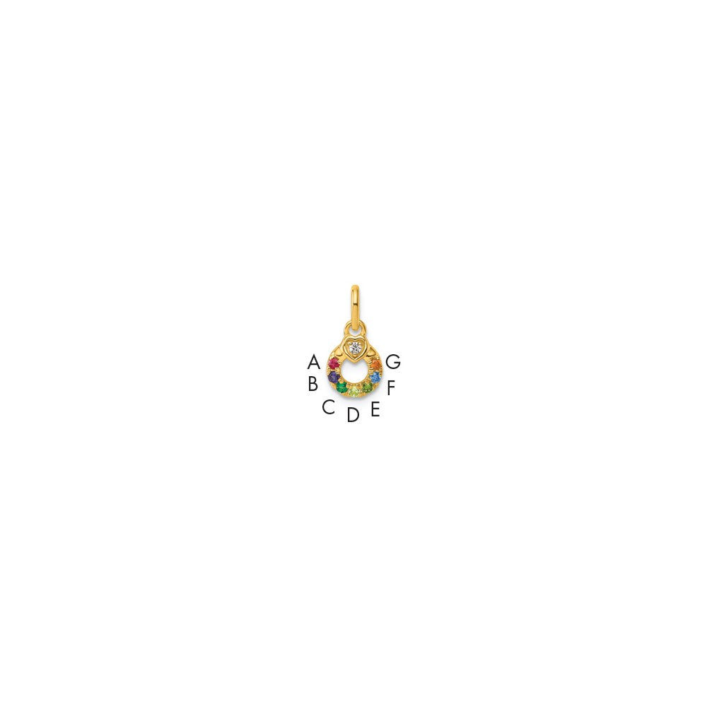 14K Yellow Gold Dia. Heart w/7 Synthetic Birthstone Mother's Circle Pendant