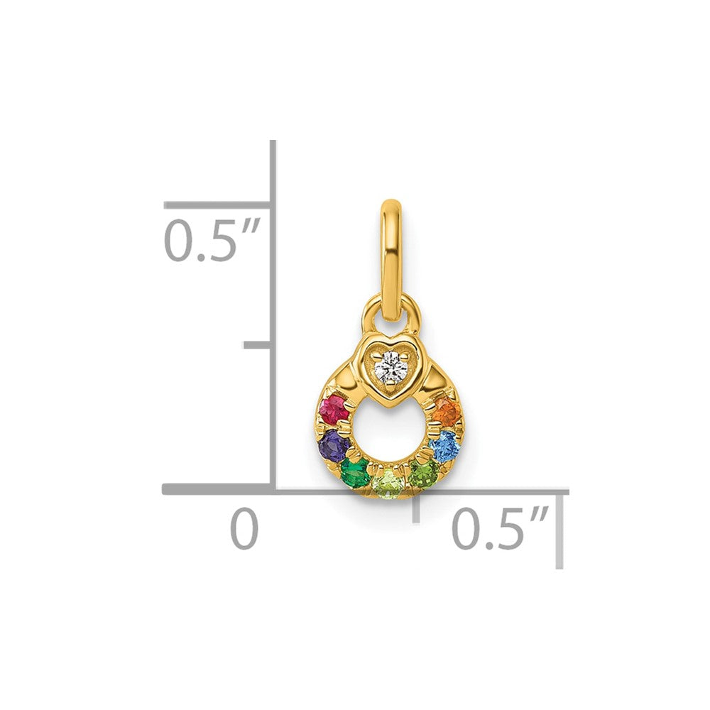 14K Yellow Gold Dia. Heart w/7 Synthetic Birthstone Mother's Circle Pendant