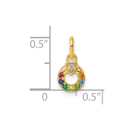 14K Yellow Gold Dia. Heart w/7 Synthetic Birthstone Mother's Circle Pendant