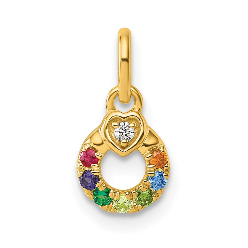 14K Yellow Gold Dia. Heart w/7 Genuine Birthstone Mother's Circle Pendant