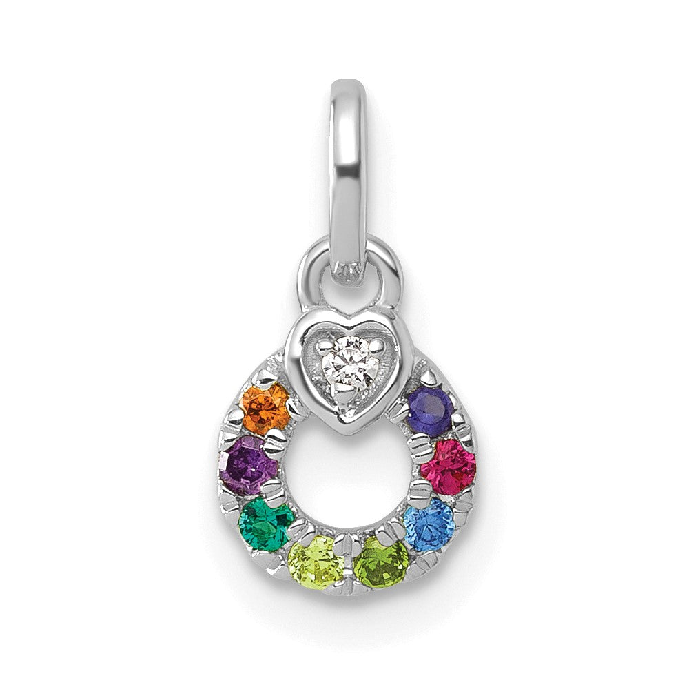 14K White Gold Wg Dia. Heart w/8 Genuine Birthstone Mother's Circle Pendant