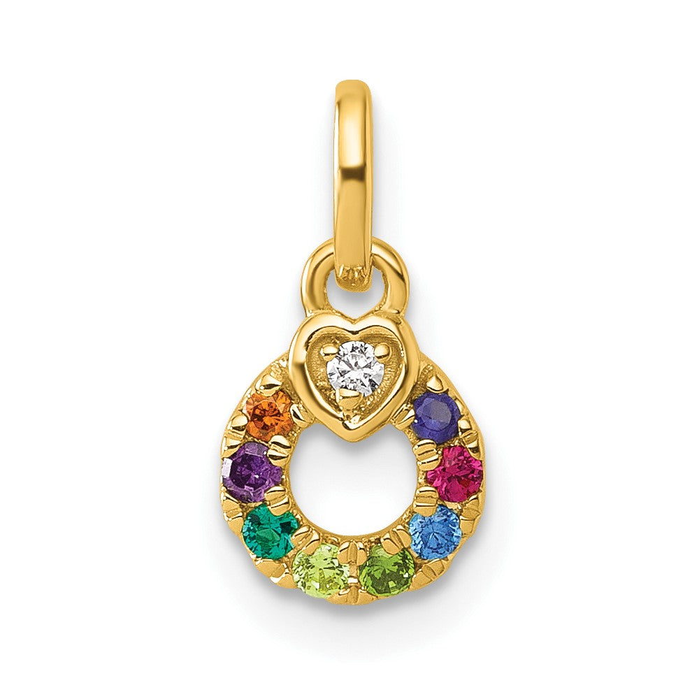14K Yellow Gold Dia Heart W/ 8 Birthstone Mother's Circle Pendant Semi-Mount