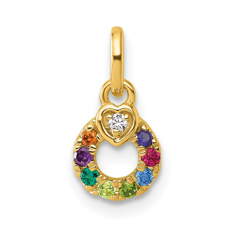 14K Yellow Gold Dia. Heart w/8 Genuine Birthstone Mother's Circle Pendant