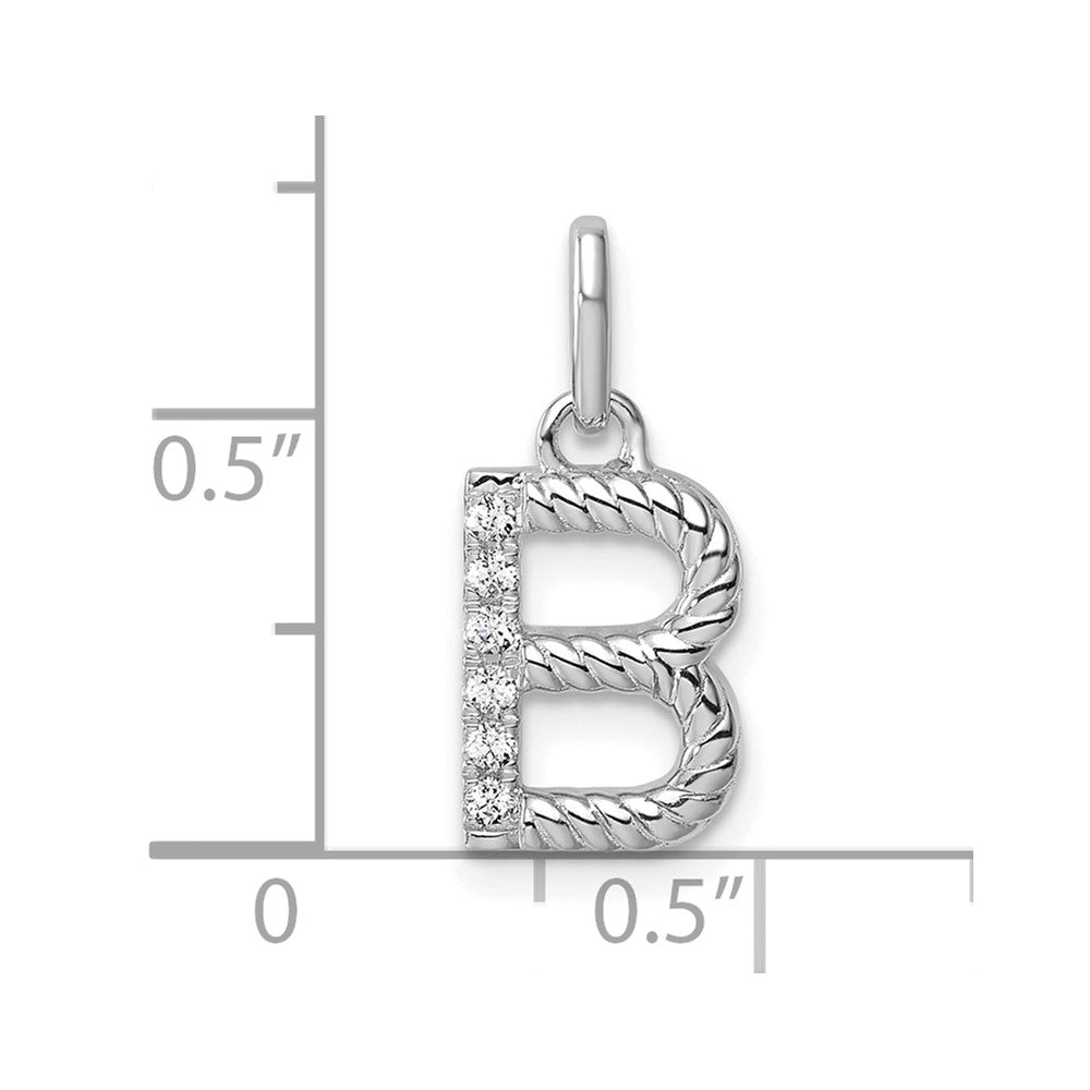 14K White Gold Twisted with .05 Ct. Diamond Initial B Charm