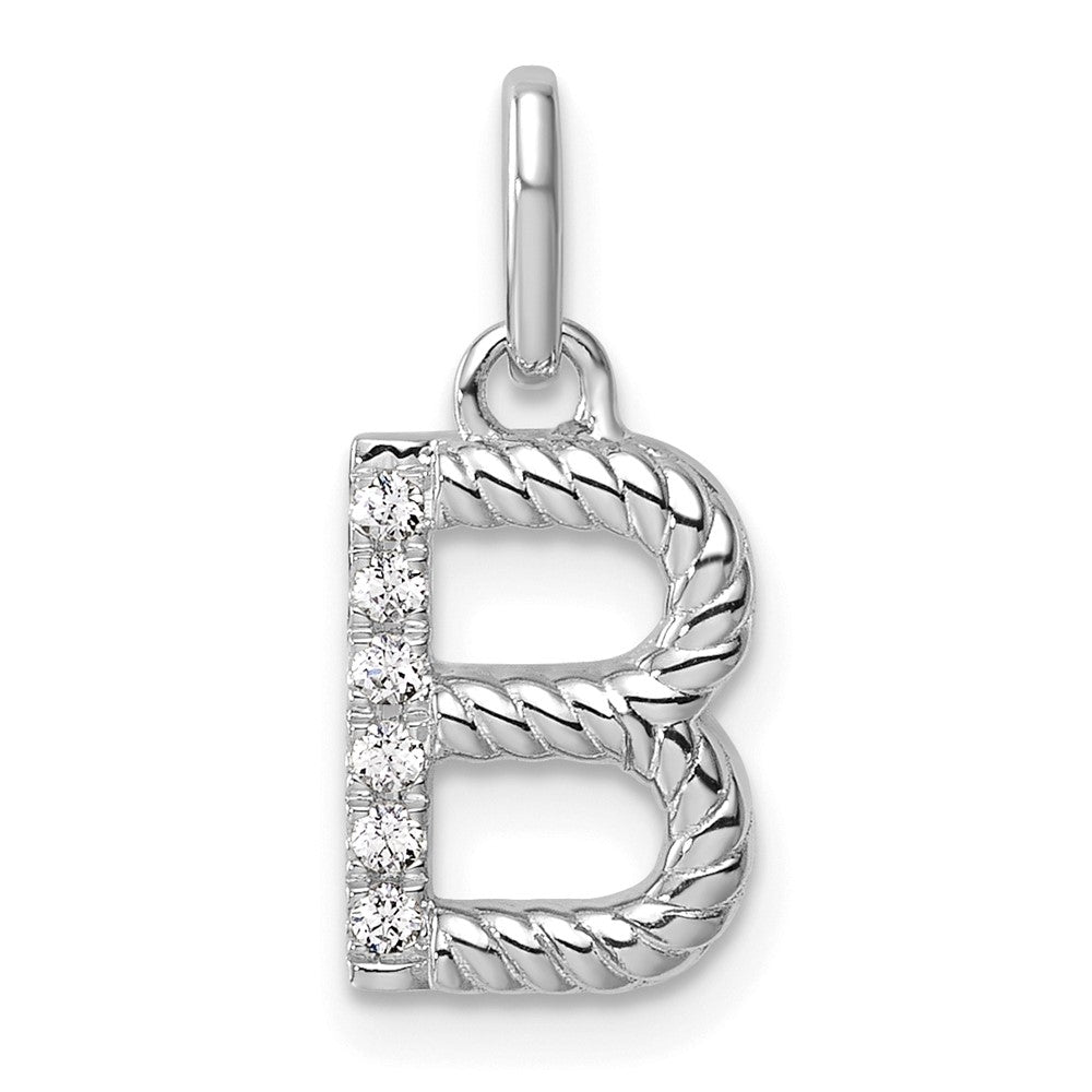 14K White Gold Twisted with .05 Ct. Diamond Initial B Charm