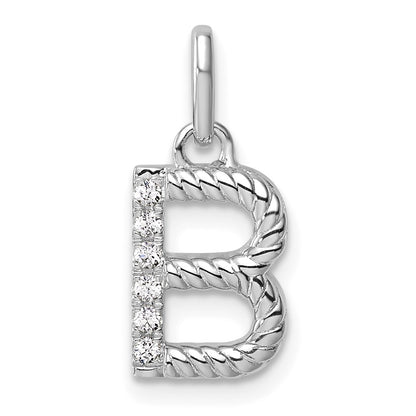 14K White Gold Twisted with .05 Ct. Diamond Initial B Charm