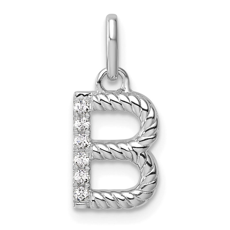 14K White Gold Twisted with .05 Ct. Diamond Initial B Charm