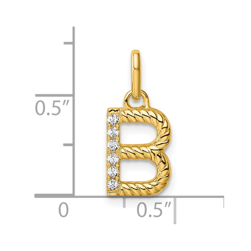 14K Yellow Gold Twisted with .05 Ct. Diamond Initial B Charm
